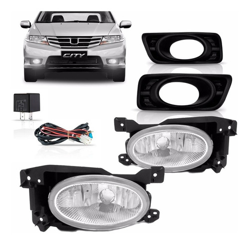 Kit Farol Auxiliar Honda City 2012 2013 Moldura Preta Orig.