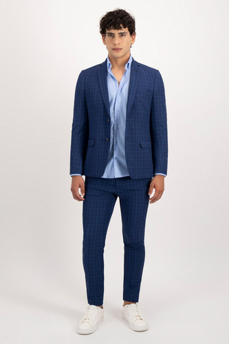 Saco Separado Formal Move Skinny Fit Lmental Azul Obscuro A Cuadros 44