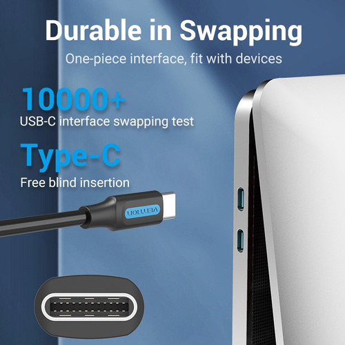 Cabo Vention Tipo C para Tipo C Carregamento rápido 20v 3a 60w 3m preto