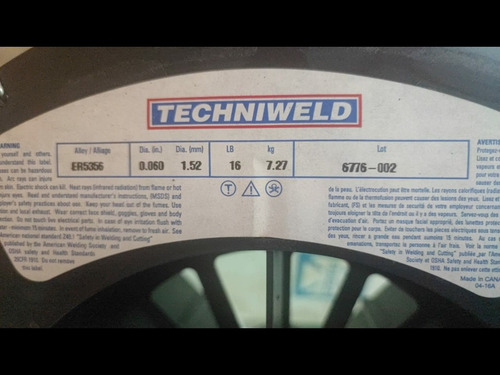 Alambre Aluminio Er5356 1.52mm Techniweld (materialsobrante) (Usado)