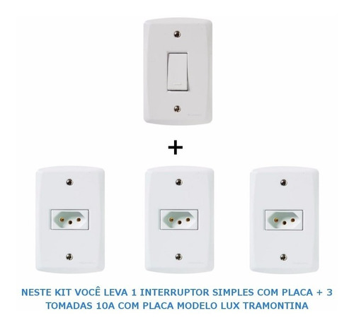 Kit C/ 1 Interruptor + 3 Tomadas 10a C/ Placa Lux Tramontina