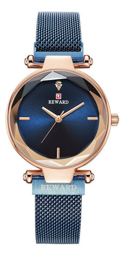 Relojes De Pulsera De Cuarzo Con Cinturón De Malla Simple Re Color Del Bisel Rose Blue
