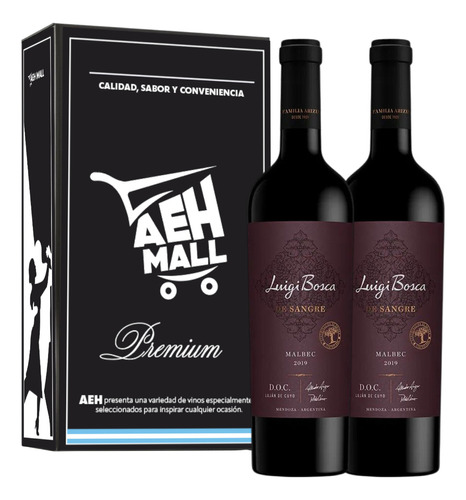 Vino Malbec Luigi Bosca De Sangre D.O.C. 750 ml pack x 2 u en estuche de cartón