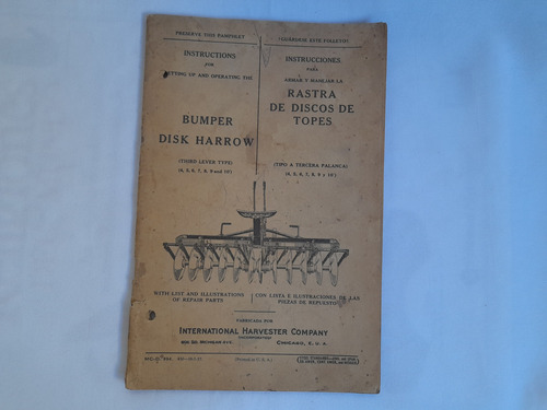 Manual De Instrucciones Rastra De Discos Tope. Harvester