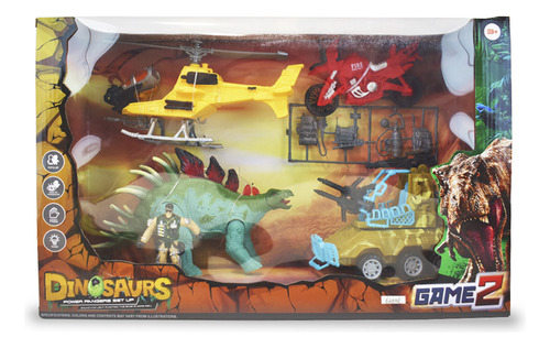 Set Dinosaurio Vehiculo X3 Con Luz Ck