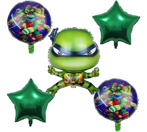 Bouquet 5globos Tortugas Ninja 65cm+4metalizados45cm