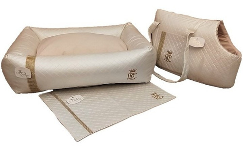 Kit Cama Bolsa Passeio Tapete Comedouro Pet Strass Patachic