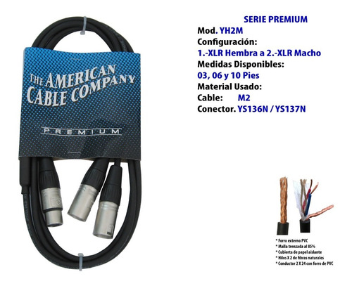 Cable Y  1 Xlr-h A 2 Xlr-m De 1.80mts Yh2m-06