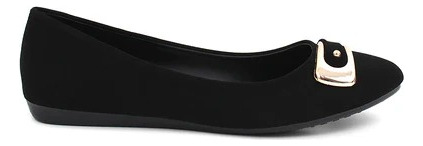 Zapatos Mujer Flats Ballerina Color Negro Con Hebilla 