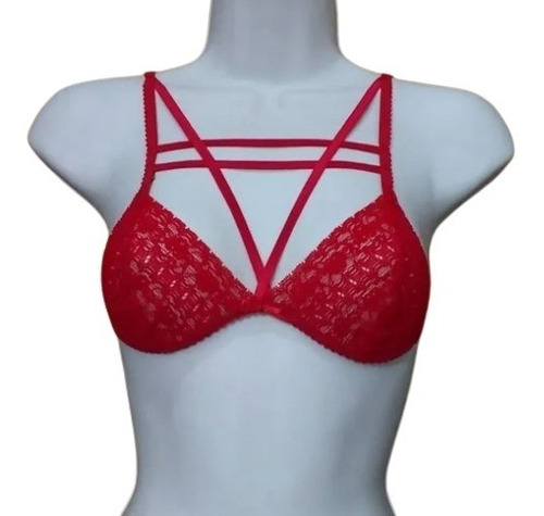 Bralette Brassier Sosten En Fino Encaje Rojo