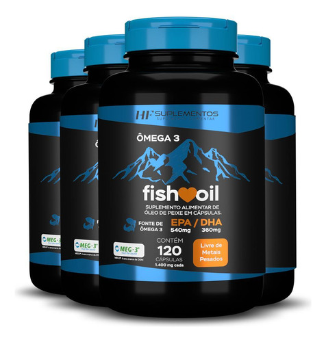 Kit 4x Omega 3 Fish Oil Meg 3 120 Cps Hf Suplementos
