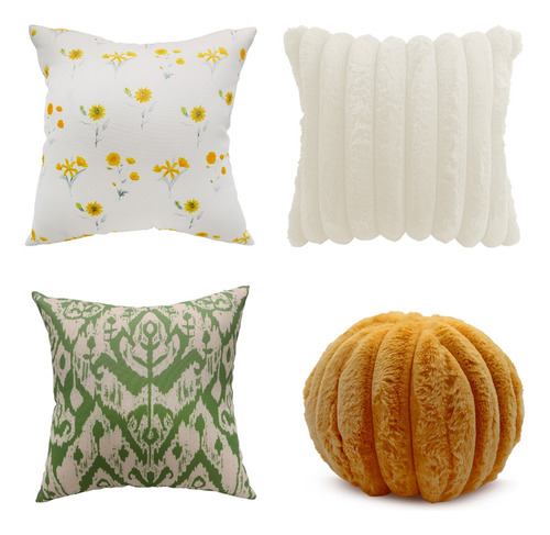 Set 4 Cojines Decorativos 45 Cm Relleno Cierre Sala Cama Verde Lima Diferentes Diseños