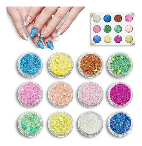 Nail Art Caviar Beads, 12 Colores En Cajas Micro Mini Micro