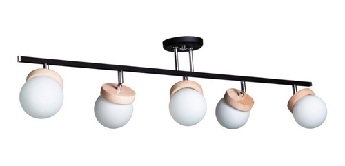 Aplique Riel 5 Luces Globo / Madera Cabezal Movil Apto Led