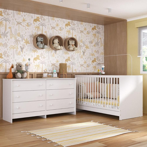 Berço 3 Em 1 Com Cômoda Framboesa Multimóveis Mp4295 Cor Branco