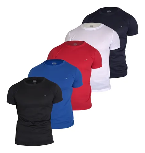 5 Playeras Deportivas Cuello Redondo Dry Fit Gym Hombre