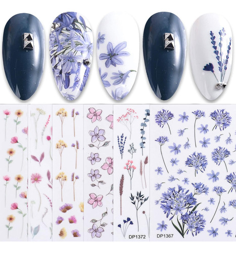 6 Hojas Pegatinas De Arte De Uñas De Flores De Primave...