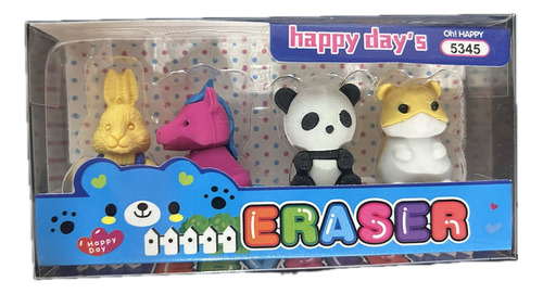 Gomas De Borrar Diseño Animalitos Ideal Souvenir X4 Blister