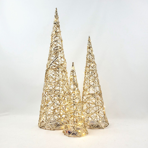 Kit 3 Árvore De Natal Com Luz Aramada Dourada