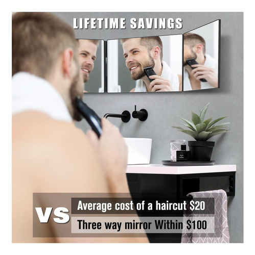 Olibuy Espejo De 3 Vías Para Corte De Cabello, Espejo Triple