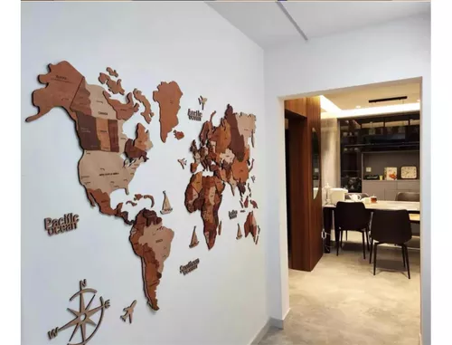  Mapa del mundo de madera 3D - Decoración de pared 3D