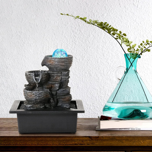 Fuente De Mesa Interior Con Cascada Y Luz Led Gris