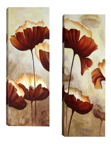 Par De Quadros Para Sala Quarto Corredor 20x60 Floral Marrom