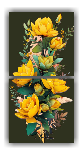 100x50cm Cuadro Decorativo Suculentas Y Flores Amarillas Neo