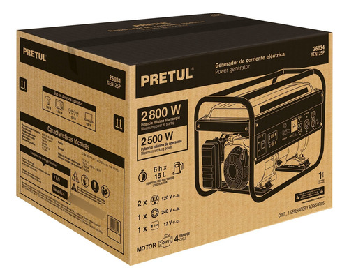 Generador Portátil 15l Cap Del Tanque Motor A Gasolina 2500w