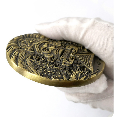 Imagen 10 de 11 de 80mm Dia Maya Azteca Verde Bronce Moneda Medallón Arte
