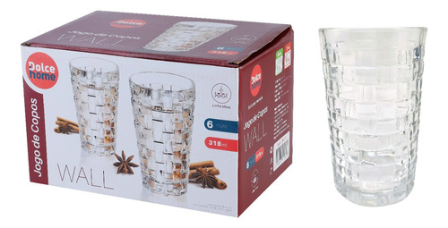 Jogo De 6 Copos Altos Wall 310ml Dolce Home Cor Transparente