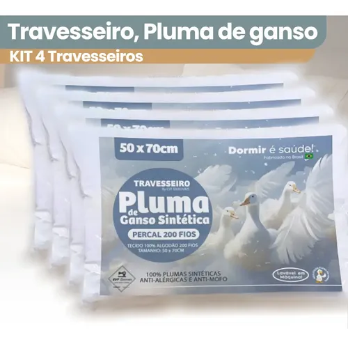 Kit 4 Travesseiro De Pluma De Ganso Sintética Super Macio Premium Antialérgico Conforto Extra Hotel Luxo - Cor Branco