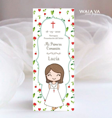 Imagen 3 de 10 de Estampas Primera Comunión Tarjetas Nenas Señalador X 3u