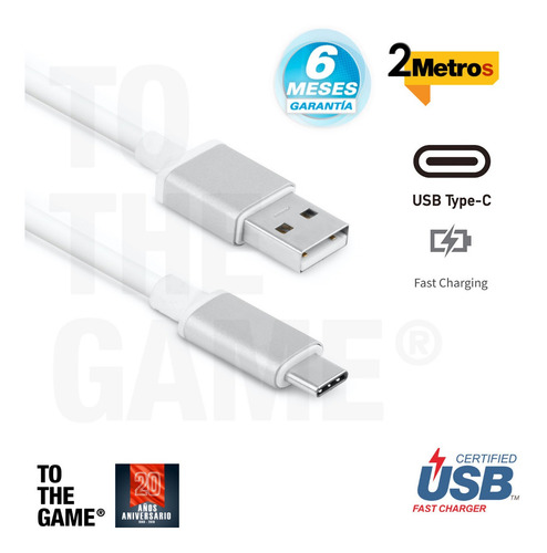 Imagen 2 de 8 de Cable Usb C 2 Metros Usb 3.0 Carga Rapida Turbo Power 3a