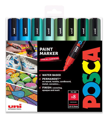 Posca Uni-ball Pc-5m Paint Marker Art Pens 1.8-2.5mm Tonos 8