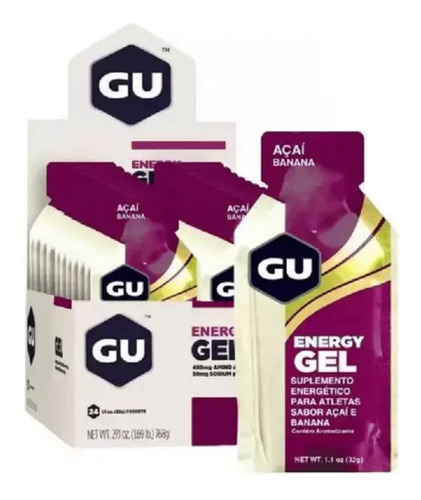 Gu Energy Gel Carboidrato Açai Banana Caixa C/ 24 Sachês