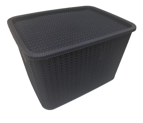 Cesta / Caja / Container Simil Rattan Con Tapa Negro 20 Lts.