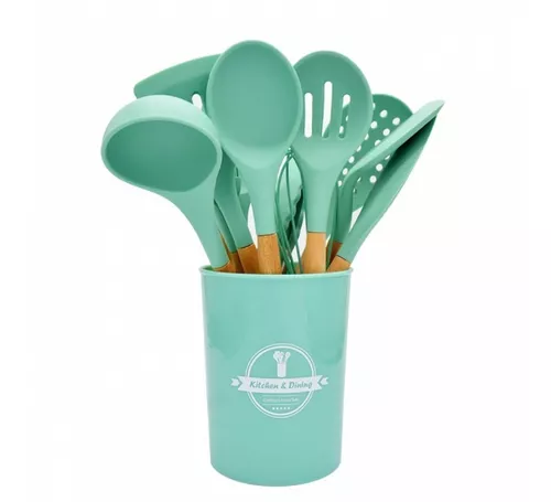 Set utensilios cocina, madera y silicona, 12 piezas