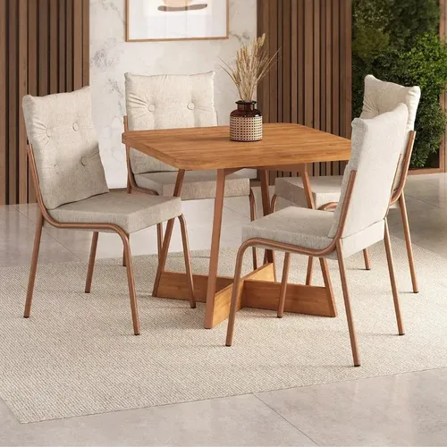 Conjunto Sala De Jantar 4 Cadeiras California Carraro Rosê Rose