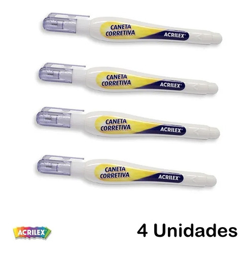 Imagem 2 de 5 de Kit 4 Canetas Corretivas Branquinho Papel Escritório Acrilex