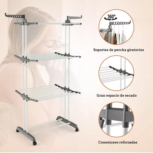 HOMIDEC Tendedero de secado de ropa, de gran tamaño de 4 niveles (67.7  pulgadas de alto), plegable, de acero inoxidable, con 4 ruedas, 24 postes  de