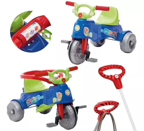 Triciclo Infantil Motoca Azul Pedal Haste Velotrol Tatetico