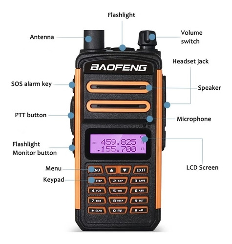 Imagem 6 de 9 de Rádio Triband Baofeng Bf-x3 Laranja E Preto 10w Uhf Vhf Ip67