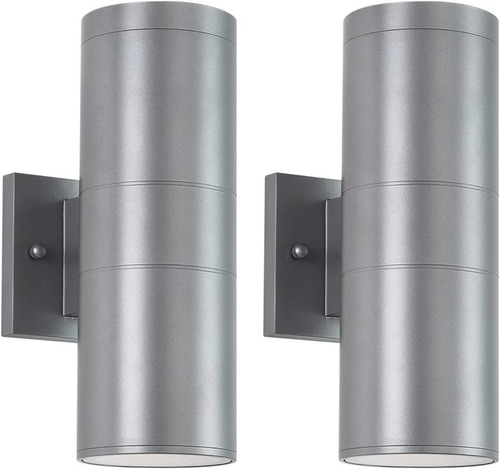 2 Lámparas Pared Modernas Ext 2 Luces De Aluminio Gris Metál