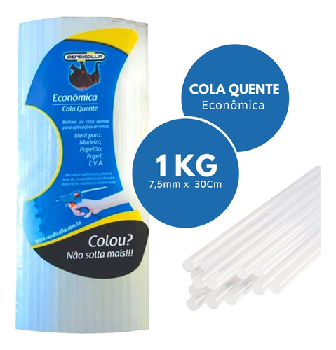 Imagem 1 de 6 de Refil De Bastão Cola Quente 1kg Fina 30cmx7mm Transparente