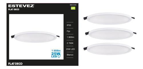 Pack 3 Lámparas Techo Led 25w, 2700k, Estévez, Color Blanco