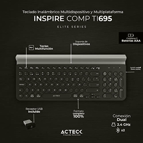Acteck Teclado Multidispositivo Inspire Comp Ti695 / 2.4ghz