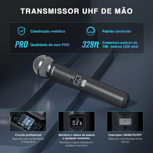 Conjunto De Microfone Sem Fio Phenyx Pro Ptu-7000