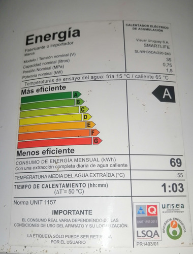 Calefón Smartlife Eléctrico 35 Lts - Eficiencia Energética A