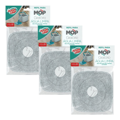Kit 3 Refil P/ Mop Giratório Agua Limpa E Cubo Da Flash Limp